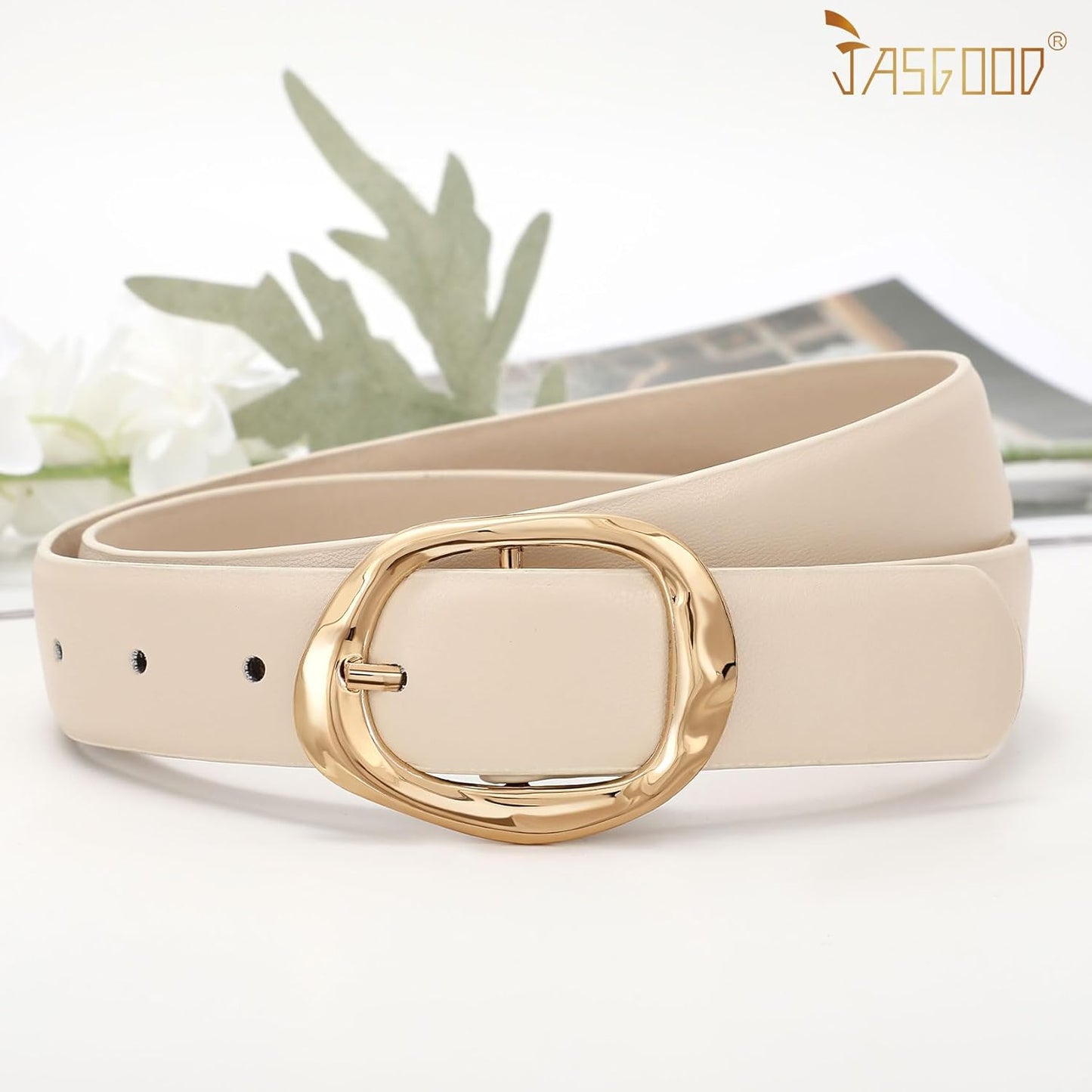 JASGOOD 3 Pack Women Belts for Jeans Pants Ladies Leather Waist Belt Casual Fashion Trend Belt for Women with Gold Buckle