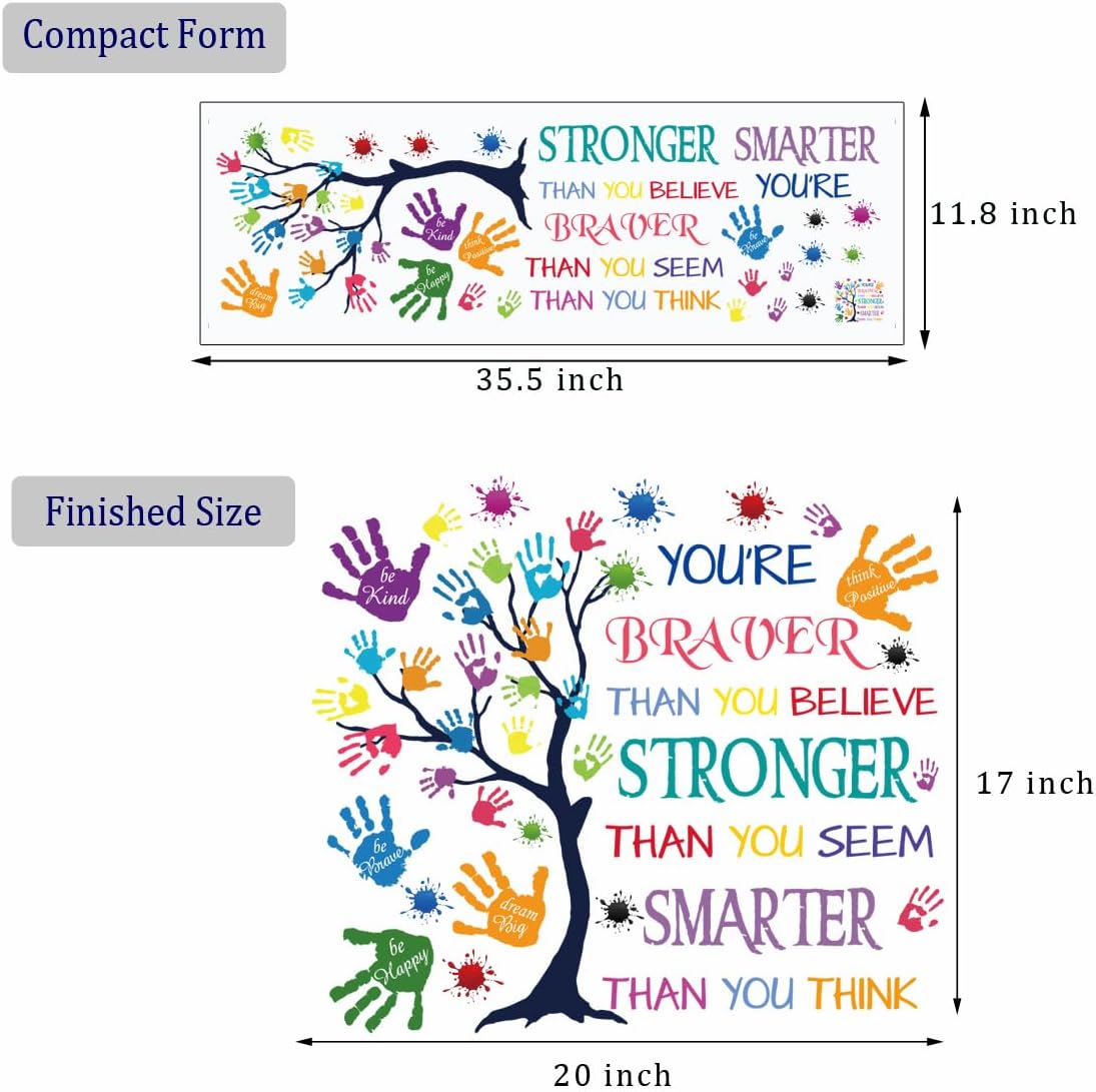 Colorful Inspirational Quote Wall Decal-You’re Braver Than You Believe, Stronger Than You Seem, Smarter Than You Think, Motivational Quote Phrases Wall Sticker Kids Room Nursery, Classroom Decor.