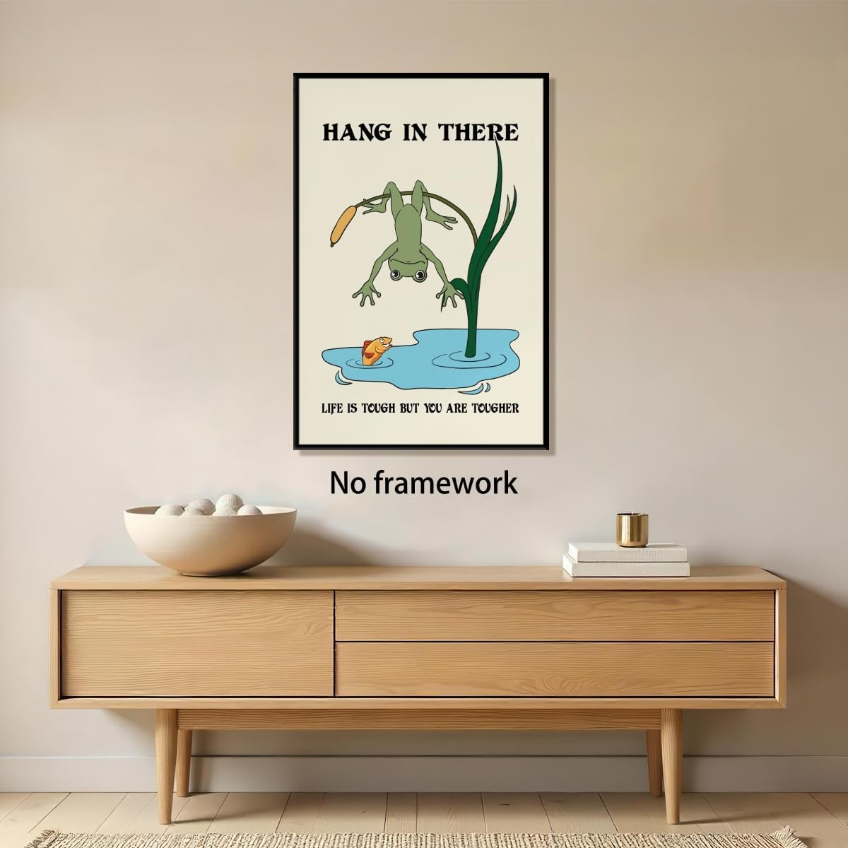 Funny Motivational Frog Poster Hang in There Wall Art Print Trendy Positive Quote for Living Room Bedroom Office Dorm Kids Room Cute Animal Humor Decor for Tough Days 12x18inch Unframed