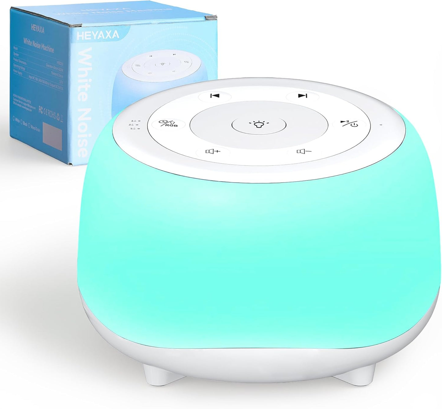 White Noise Sound Machine with 7 Colors Night Light 34 Soothing Sounds, Portable Sound Machine for Baby Adults Kids Sleep with 30 Volume Levels 4 Timers Adjustable Brightness (White)