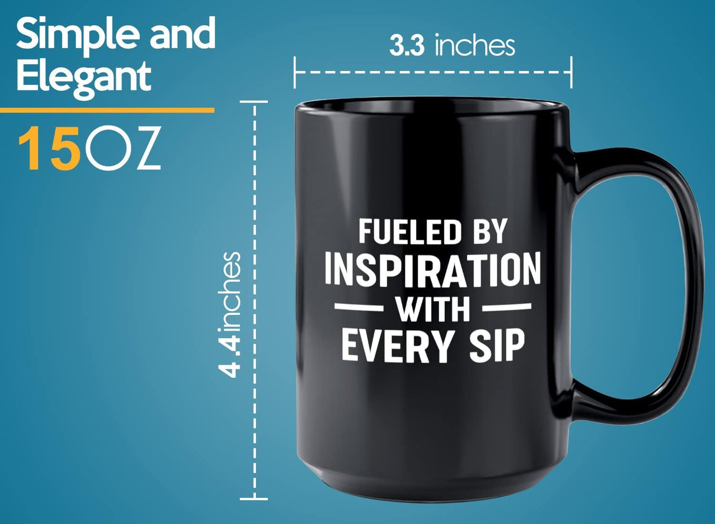 Journalist Coffee Mug 15oz Black -Fueled by Inspiration - Reading Lover Book Club Gift Author Appreciation Writer Journalism Novelist Scriptwriter