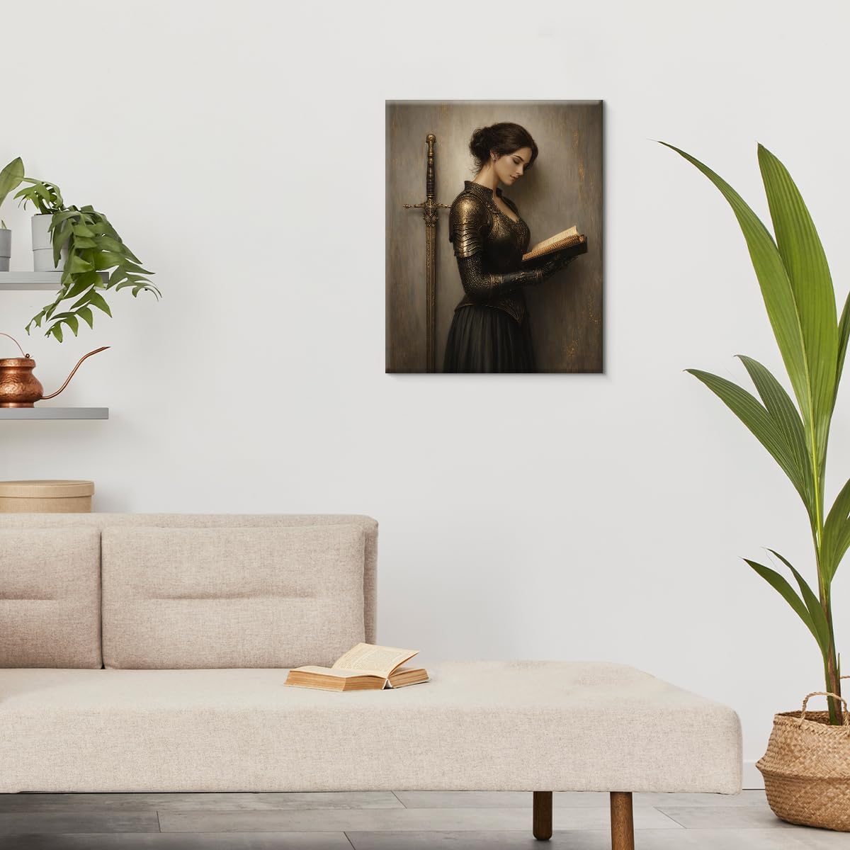 Victorian Woman Reading Wall Art Vintage Female Knight Canvas Print Poster Dark Academia Wall Decor for Home Farmhouse Reading Nook 8x10 Inch Framed