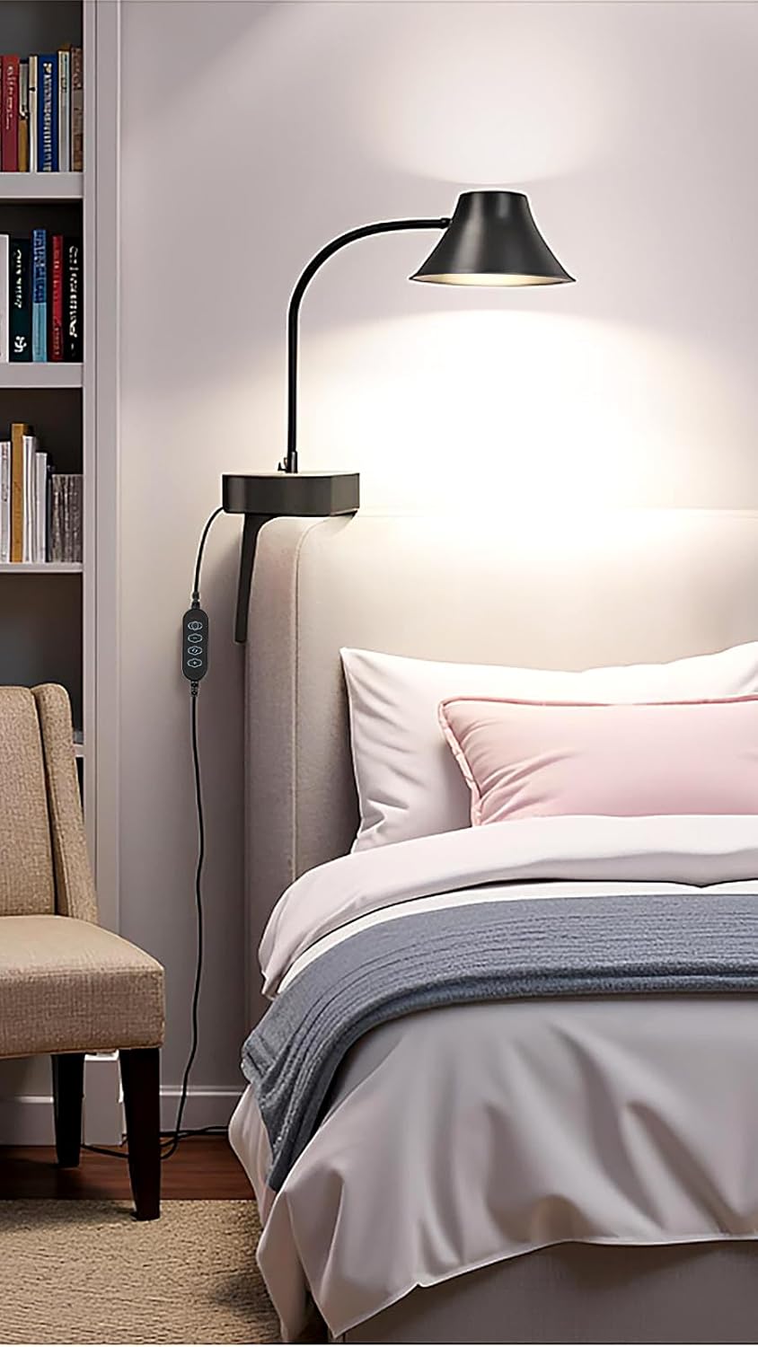 TONYFUL Bed Light for Headboard, Eye Care Reading Lamp, No Drilling Bed Light, 5 Colors & 10 Brightness Book Light with Flexible Gooseneck, Top Ambient Lighting for Bedroom, Desk, Living Room Sofa