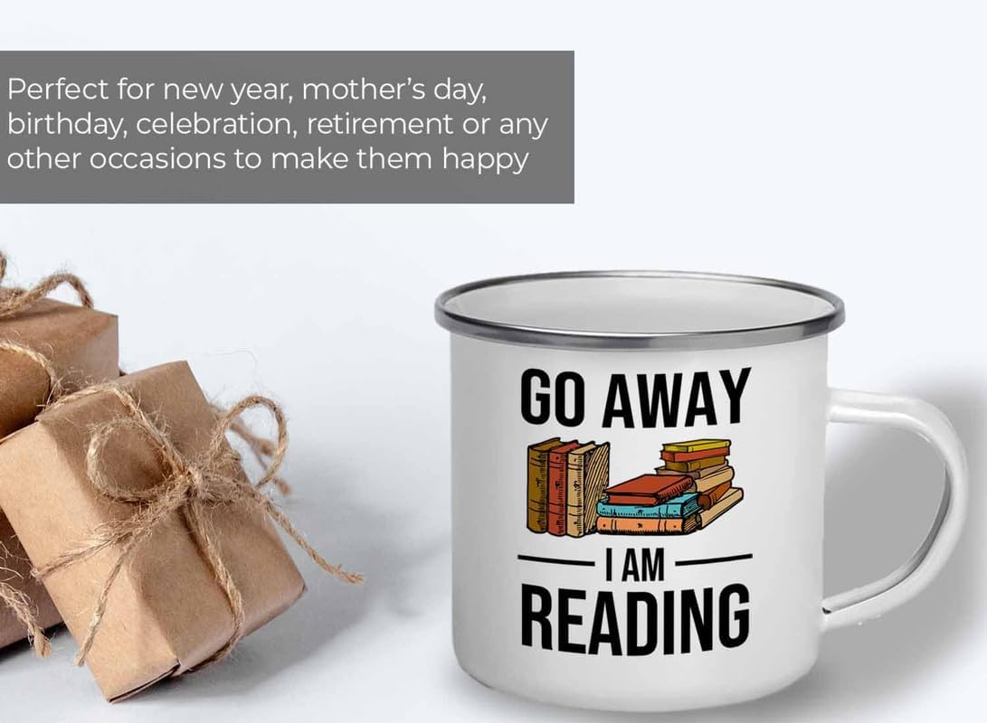 Reading Bookworm Camper Mug 12oz - Go Away I am Reading - Reading Reader Book Worm I Know Things Book Addict Book Lover Bookish Novelist Librarian Writer