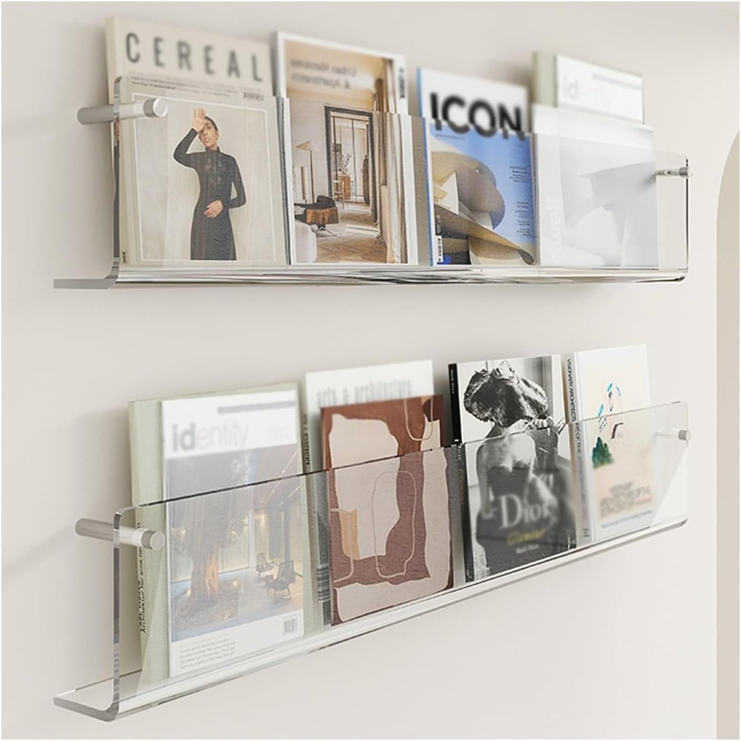 Acrylic Wall Magazine Rack,Clear Brochure Holder Adjustable for Storage Show Vinyl Record Newspaper Comic File, Transparent Hanging Bookshelf for Office Bathroom,White,90cm