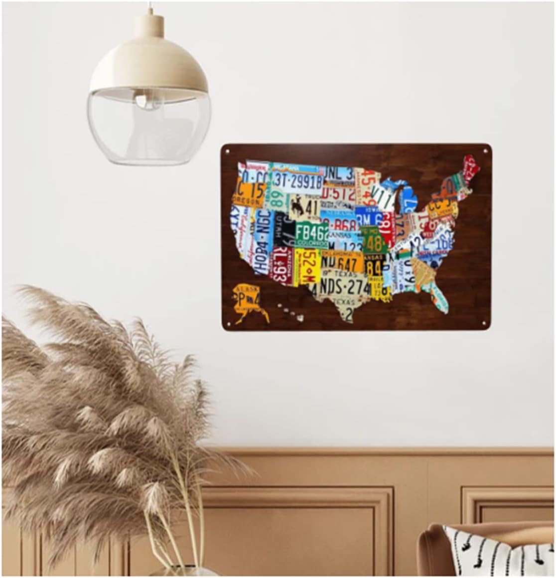 EMOHAT License Plate Map of the United States USA Metal Sign Home Living Room Porch Decor Gifts Wall Decor Tin Sign Shed Office Craft Room Living Room 12x8 inch