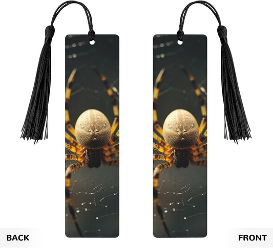 Funny Spider Bookmarks Gifts for Women Men, Wooden Bookmarks for Book Lovers, Vintage Book Marks Ornaments with Tassel, Unique Personalized Reading Page Markers Black