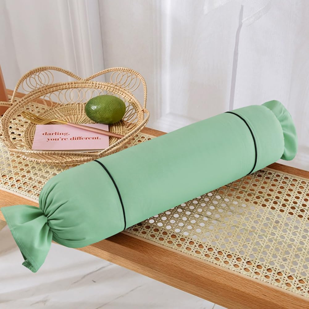 Beauty Salon Long Bolster Pillows Massage Cylinder Neck Support Bolster Cushion Cotton Sleeping Knees Round Roll Pillow (Pea Green, 70CM/27.56Inch)