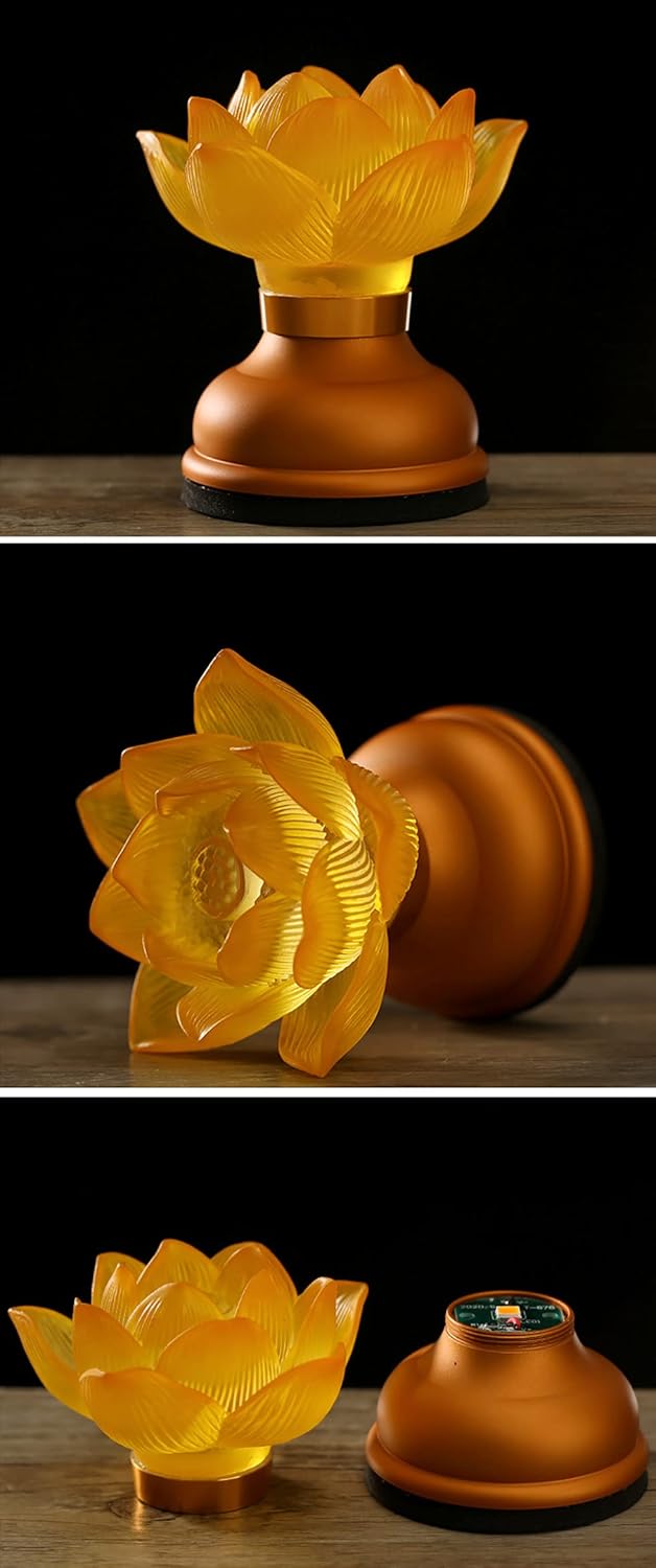 1Pair - LED Glazed Lotus Buddhist Lamp, Light offering Before Buddha, USB Rechargeable Lotus Light, Temple Decoration & Faith Supplies - 3.5 inches