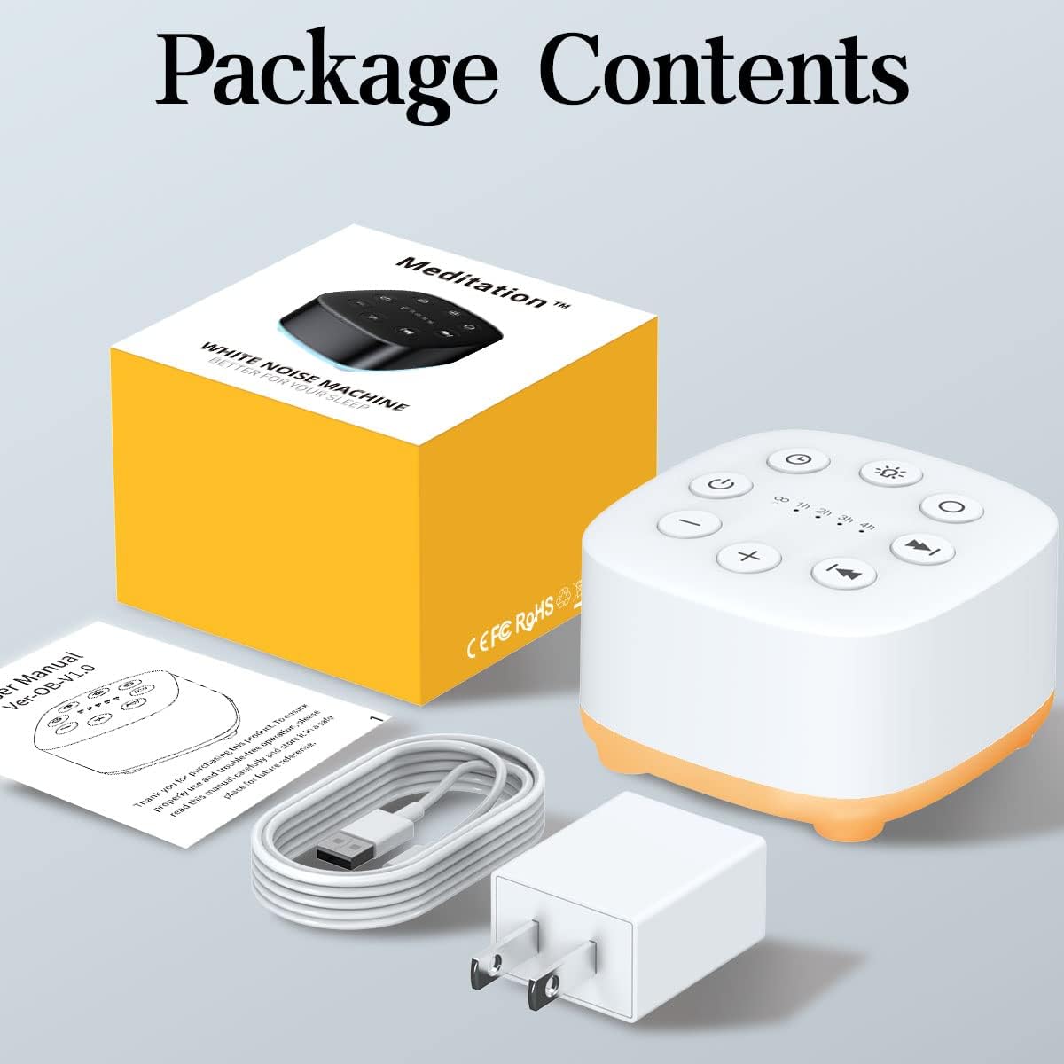 Meditation White Noise Sound Machine 30 Soothing Sounds with 32 Volume Control 12 Night Light 5 Timers Portable Sleep Machine for Travel Powered by AC or USB Sleep Therapy for Baby Kids Adults (White)