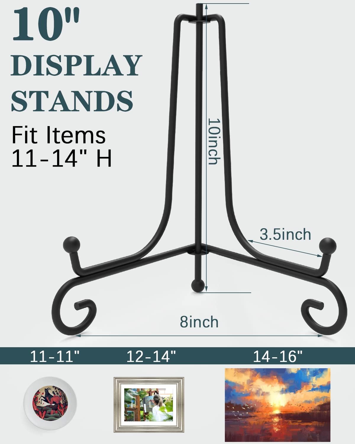 Iron Display Stand 10 Packs, 10 Inches Plate Picture Photo Stand for Display, Black Foldable Easel Holder for Photo Frame, Artwork, Collection, Decorative Plate, Book, Office
