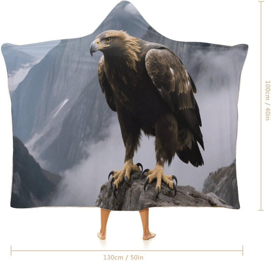 Eagle Standing on A Rock Wearable Hoodie Blanket for Women Men Fleece Blanket with Hood Oversized Warm Cozy Gifts