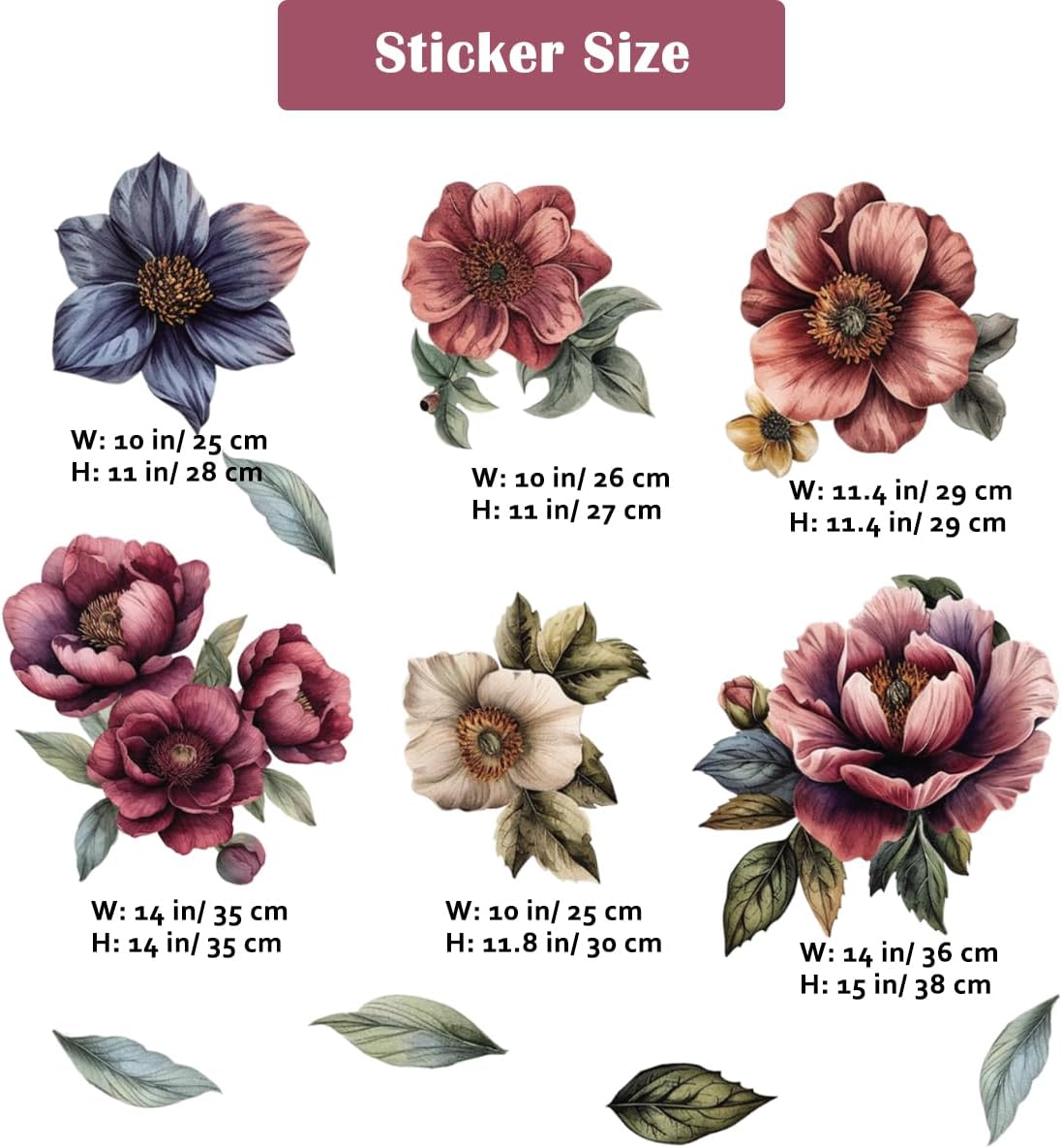 Runtoo Large Flower Wall Art Decals Boho Fabric Jumbo Floral Wall Stickers for Girls Bedroom Living Room Office Home Backdrop Decor