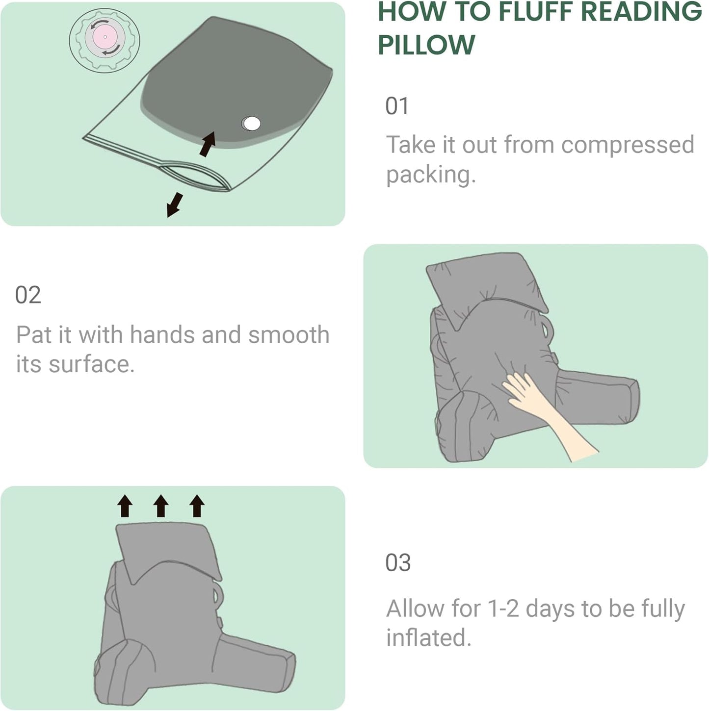Portable Reading Pillows with Headrest for Bed Sitting Up(Green Oeko-Tex), Velvet Back Pillow with Arms & Pockets for Adults, Support Memory Foam Bed Pillow for Dorm/Reading/Watching/Gaming