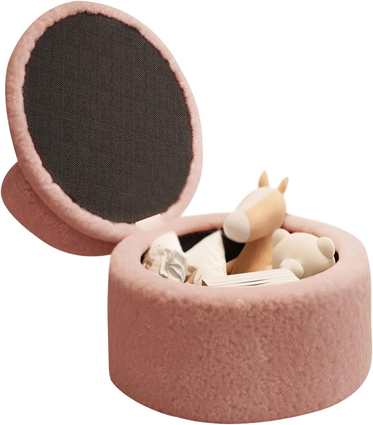 Foot Stool Ottoman, Plush Round Footrest with Storage Compartment, Comfortable Foot Rest Ottoman for Back Support, Cooking with Compact Design, Heat Resistant Metal Grid, Home Furniture