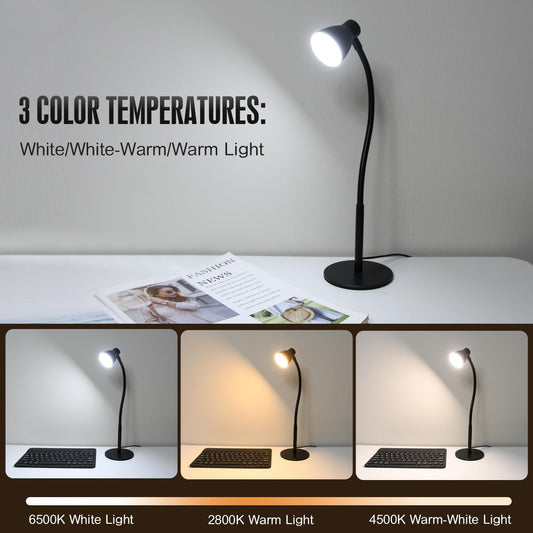 LED Desk Lamp for Home Office, CRI 90+ Eye-Caring Reading Light, Small Desk Light with Flexible Goose Neck, Perfect for Study Desk (Adapter Included)
