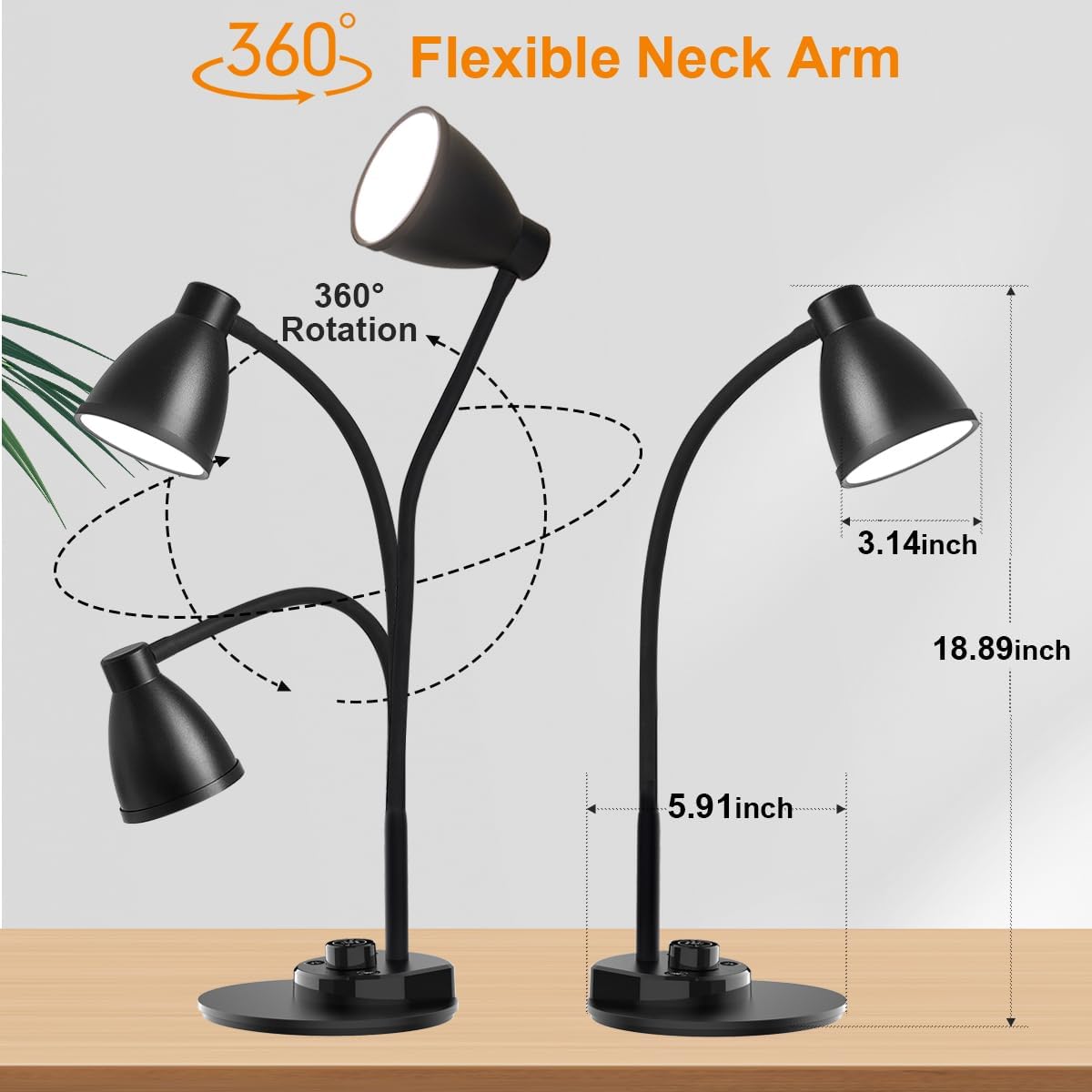 BOHON LED Desk Lamp with USB Charging Port 3 Color Modes Dimmable Reading Light Intelligent Induction Auto Dimming Task Lamp Neck Flexible Table Lamp for Bedside Office, AC Adapter Include