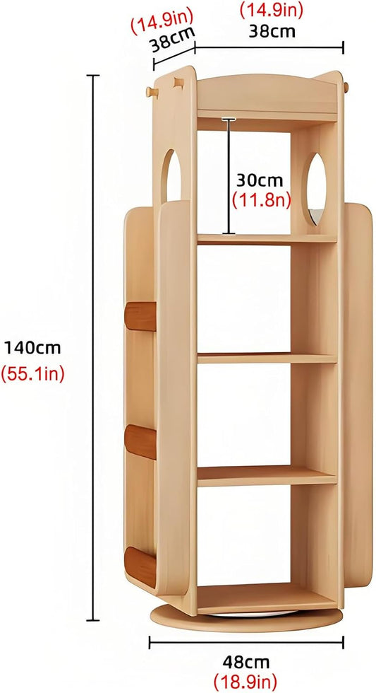 Rotating bookshelf,rotating bookshelf tower,spinning bookshelf,rotating book shelf,unique bookshelf,horizontal bookshelf,shelf,Suitable for living room, study, bedroom, office, balcony(Primary color,4