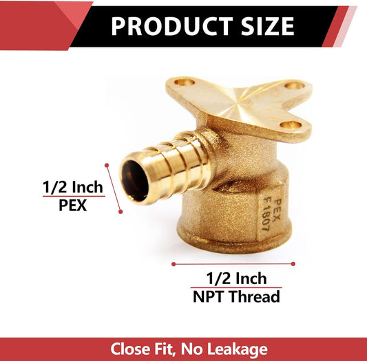 (Pack of 10) EFIELD Pex Drop-Ear Elbow Brass Crimp Fitting 1/2 Inch x 1/2 Inch Female NPT, ASTM F1807,(PEX1807159)