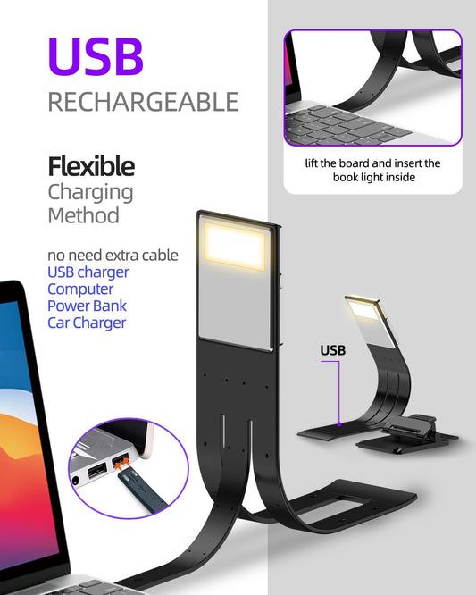 Bookmark Book Light, Clip on Book Lights for Reading at Night, Reading Lights for Books in Bed - Eyes, 8 LED with 3 Colors Temperatures & Stepless Dimming for Readers & Kids (Black)