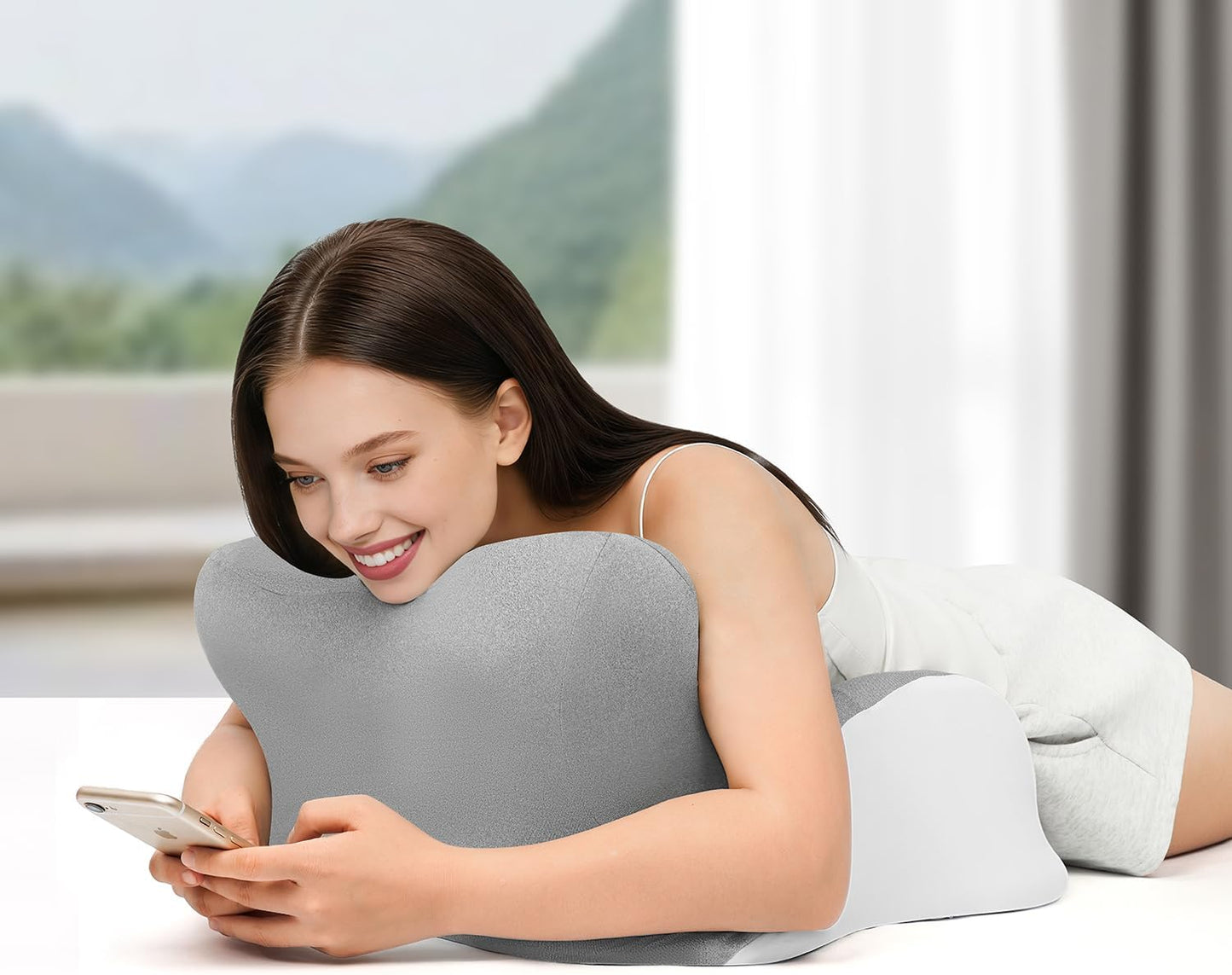 Memory Foam Ergonomic Wedge Pillow, Reading Pillow for Bed, Headboard Pillow Support for Back Pain, Acid Reflux & Sitting Up, Ideal for Massage with Removable Cover-Grey