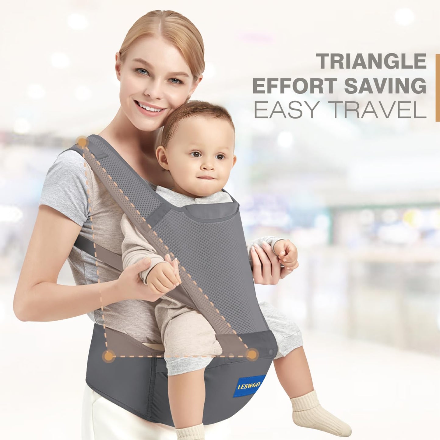 Baby Carrier with Hip Seat, 6-in-1 Baby Carrier Newborn to Toddler, Adjustable Detachable Infant Baby Hip Seat Carrier for 0-36Months (Grey)