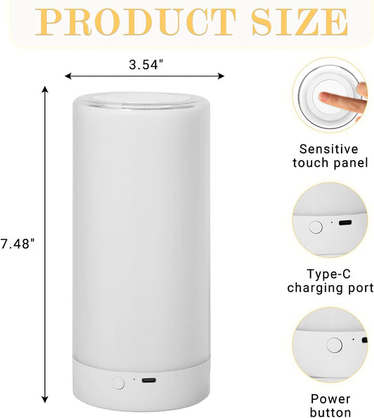 Table Lamp, Touch Sensor Bedside Lamps, Dimmable Warm White Light & Color Changing RGB for Kids Room,Living Room,Camping