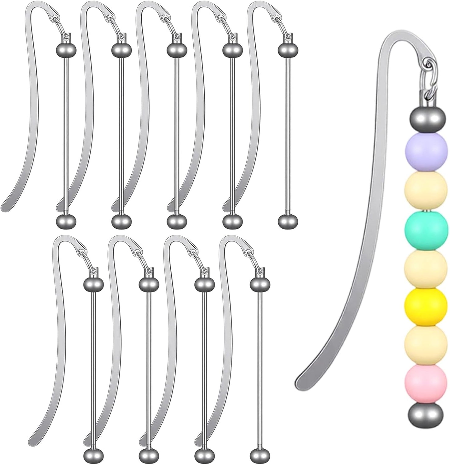Hecila Beadable Bookmarks DIY Metal Blank Bar Bookmark for Beads 10PCS Modern Blank Beaded Bar Beading Bookmarks Bars Bead Craft Jewelry Pendant Charm Gift for Book Lovers Teacher Office Supplies