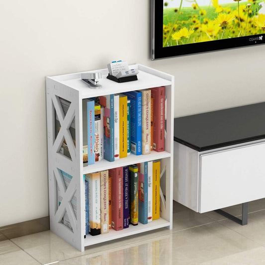 Side Table, 3 Tier 2 Shelf Small Bookshelf Bookcase for Small Spaces, Bedside End Table Nightstand, Kids Book Storage Shelves for Bedroom Living Room Office, White