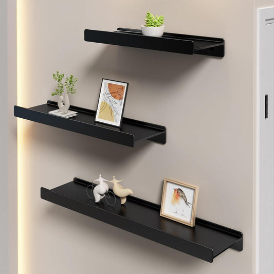 Danpoo Black Floating Shelves for Wall Metal Shelf Wall Mounted Shelves for Bathroom Small Shelves,16 inch
