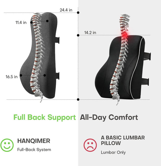 24'' Tall Back Support Pillow Fully Support Entire Back and Shoulder for Pain Relief and Comfort, Memory Foam Back Cushion for Back Rest, Ideal for Executive Office Chair, Computer & Gaming Chair