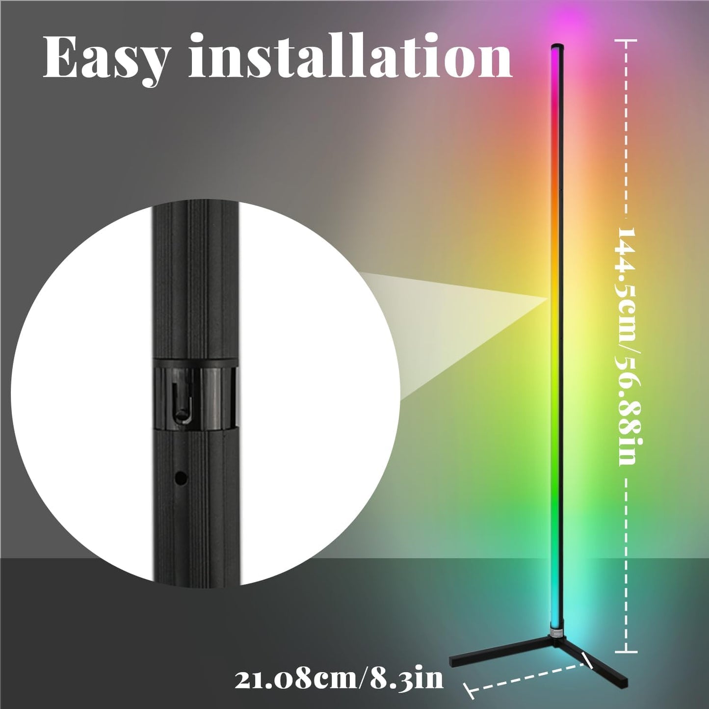 RGB Floor Lamp LED Corner Floor lamp smart Floor lamp with Music Sync Lighting, App & Remote Control, 16 Million Colors Living Room & Gaming Room (1 Pack)