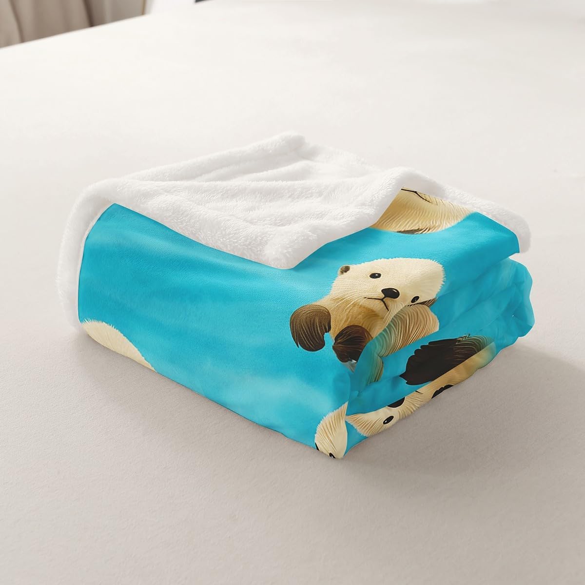 Feelyou Kids Fleece Blanket Cute Cartoon Otter Plush Blanket for Sofa Bed Couch Kawaii Zoo Animal Sherpa Throw Blanket Wildlife Otters Fuzzy Blanket Room Decor Throw 50"x60"