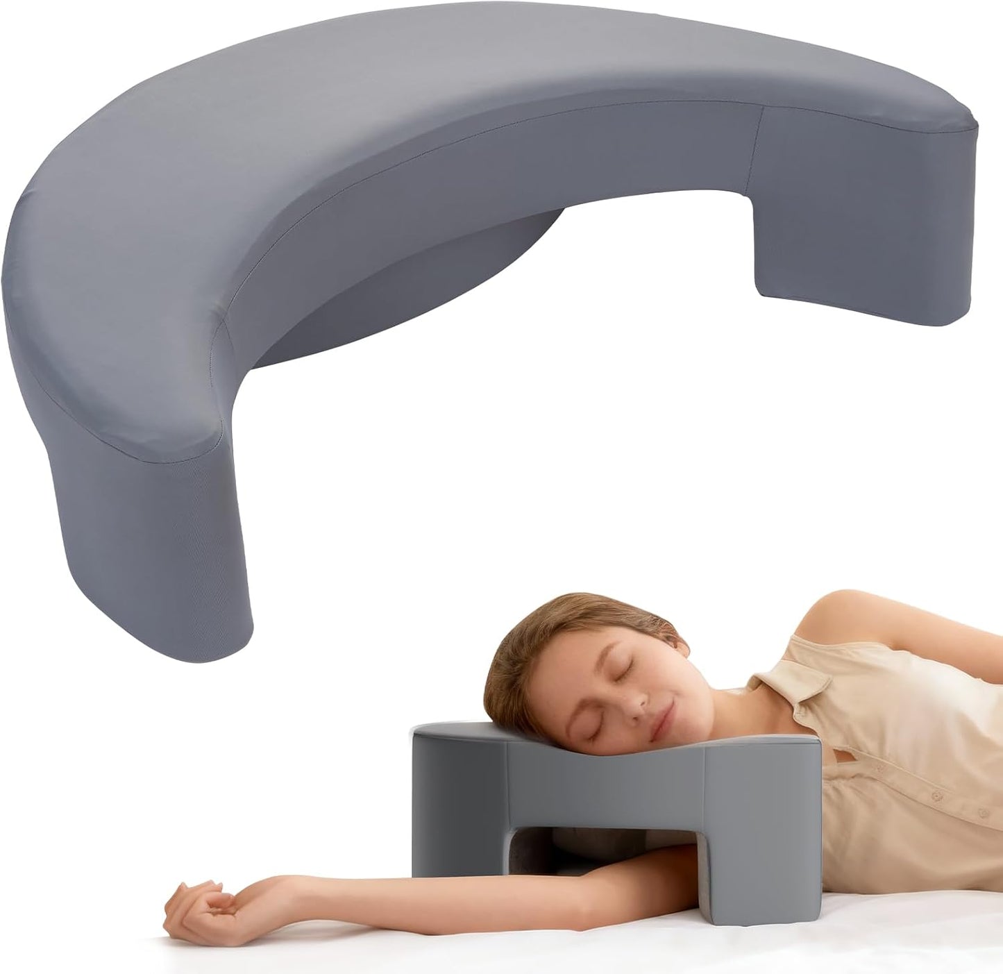 Side Sleeper Pillow with Arm Hole, Ergonomic Memory Foam Support Side Sleeper Pillows for Adults, Ideal for Cervical, Neck, Shoulder and Rotator Cuff Pain Relief, Grey