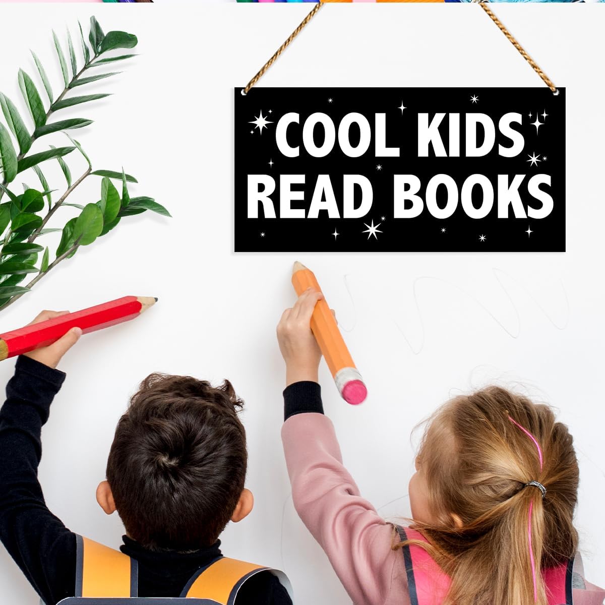 Classroom Sign Wood Decor, Inspirational Wall Decor for Library Kids Classroom Nursery Teen Read Room Homeschool Teacher Sign Hanging Decorations, Cool Kids Read Books