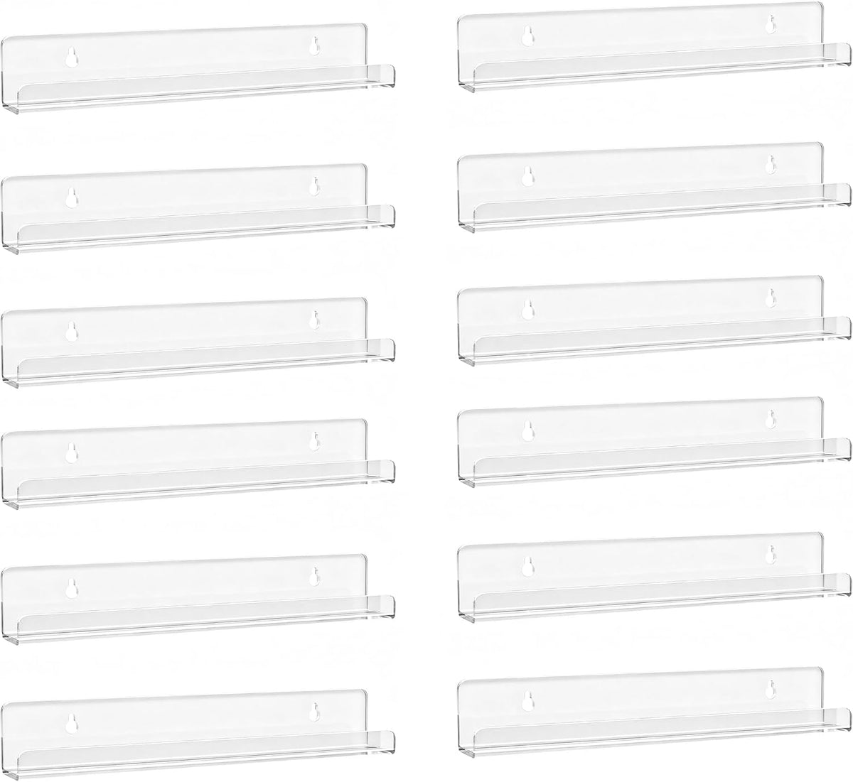 12 Pack Vinyl Record Shelf Wall Mount, 12-Inch Clear Acrylic Album Storage Holder, Floating Display Shelves for Wall Decor, Magazine Shelf, Kids Bookshelf, Suitable for Bedroom, Living Room