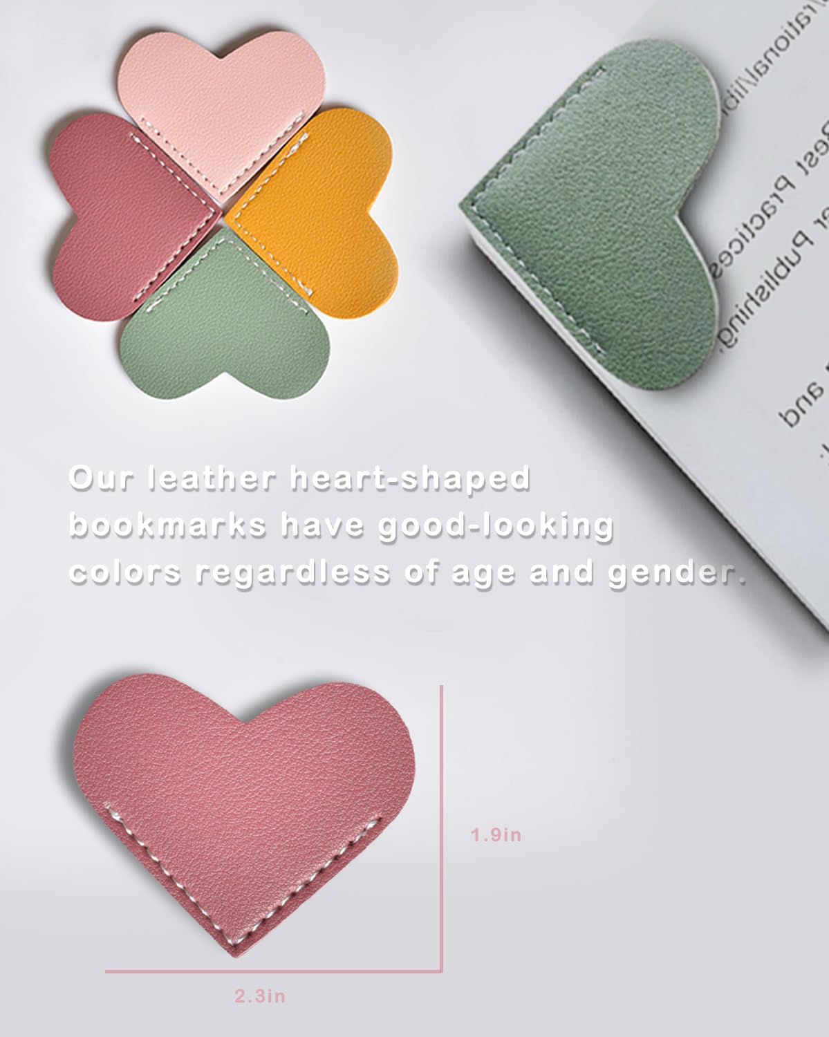 Leather Heart Bookmarks (6pcs) - Cute & Practical Reading Accessory for Book Lovers, Teachers, Students for All Ages
