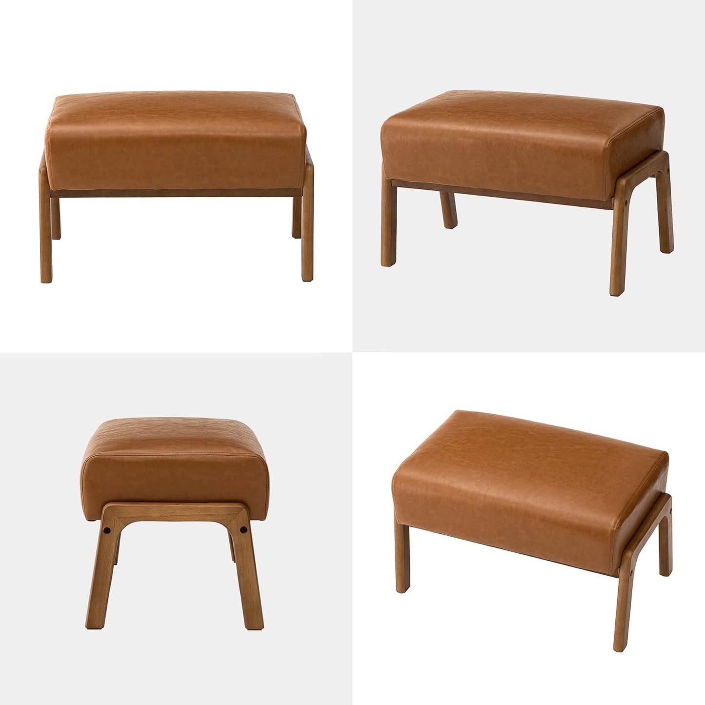 Glitzhome 15.5"(H) Footrest Stool, Leatherette Ottoman, Accent Padded Sofa Foot Stool for Accent Chair, Wood Frame Foot Rest Ottoman for Living Room, Bedroom, Yellowish-Brown