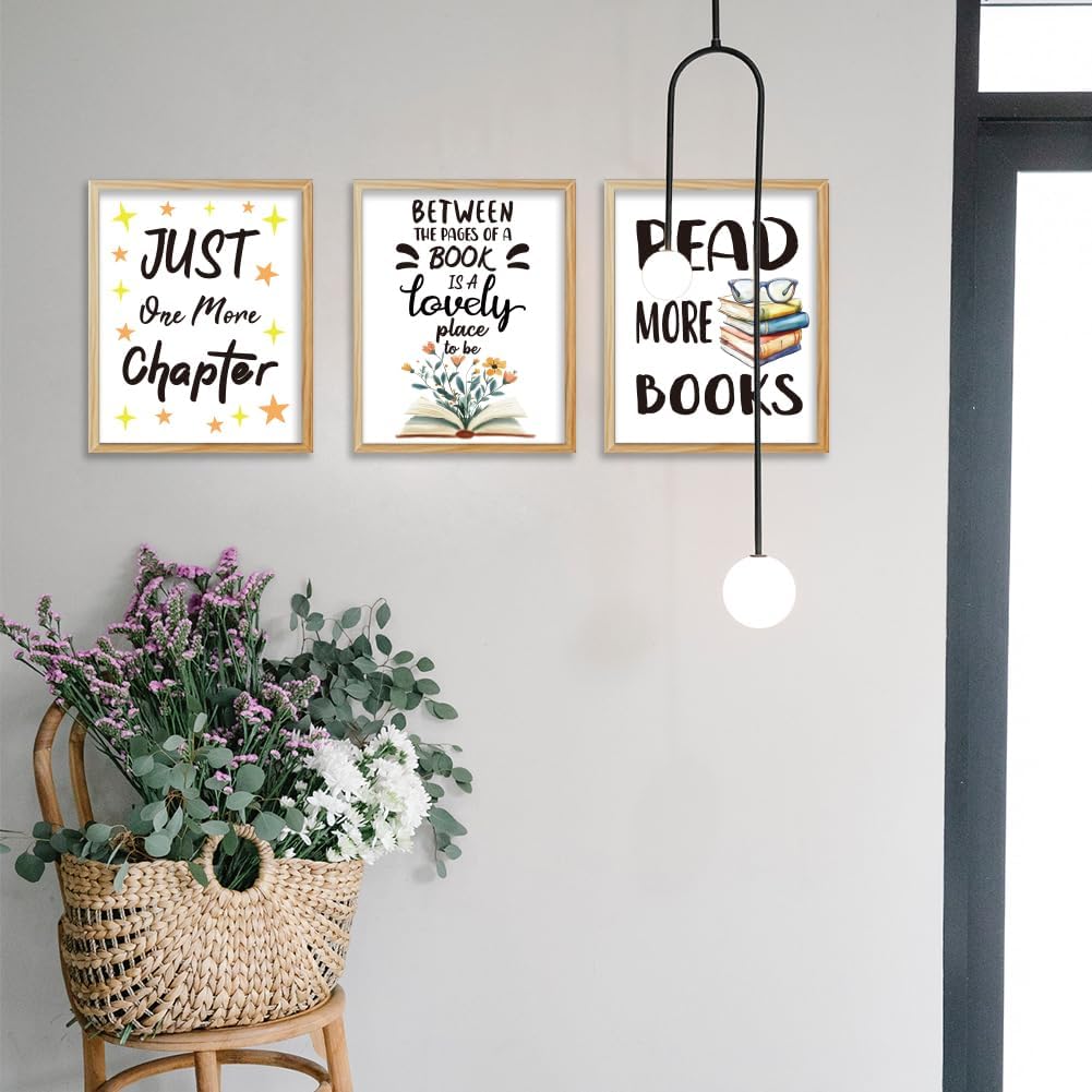 WEBEEDY 9 Styles Inspiring Reading Book Decor Books Wall Art Prints for Wall Aesthetic Library Decor Unframed Canvas Wall Art for Reading Room Living Room Office Home Book Party Decoration,8x10''