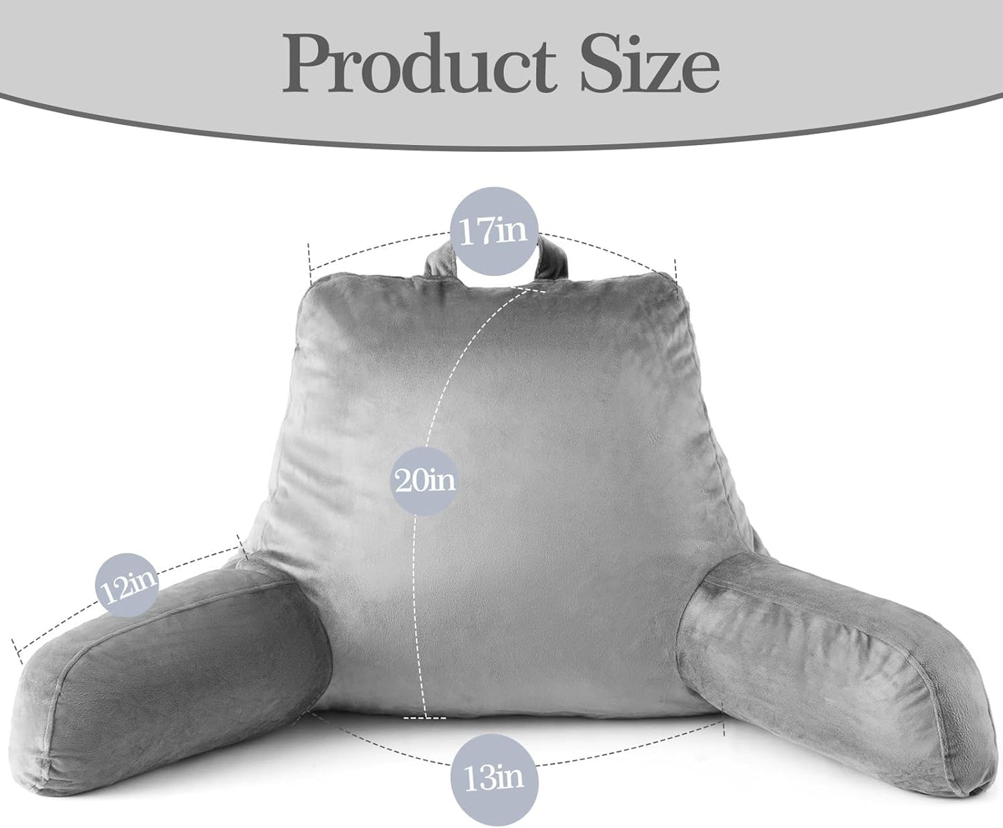 Reading Pillow for Bed with Arm Support, Large Backrest Cushion for Sitting Up in Bed, Plush Ergonomic Back Pillow for Reading, Watching TV, Gaming & Relaxing,Pillow with Shredded Memory Foam,Grey