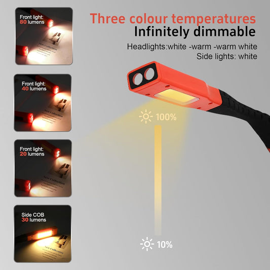 Neck Reading Light Orange LED Brightness Rechargeable 10-80Hrs Bendable Book Lamp for Reading in Bed Knitting Camping Repairing Reading Lovers Gifts