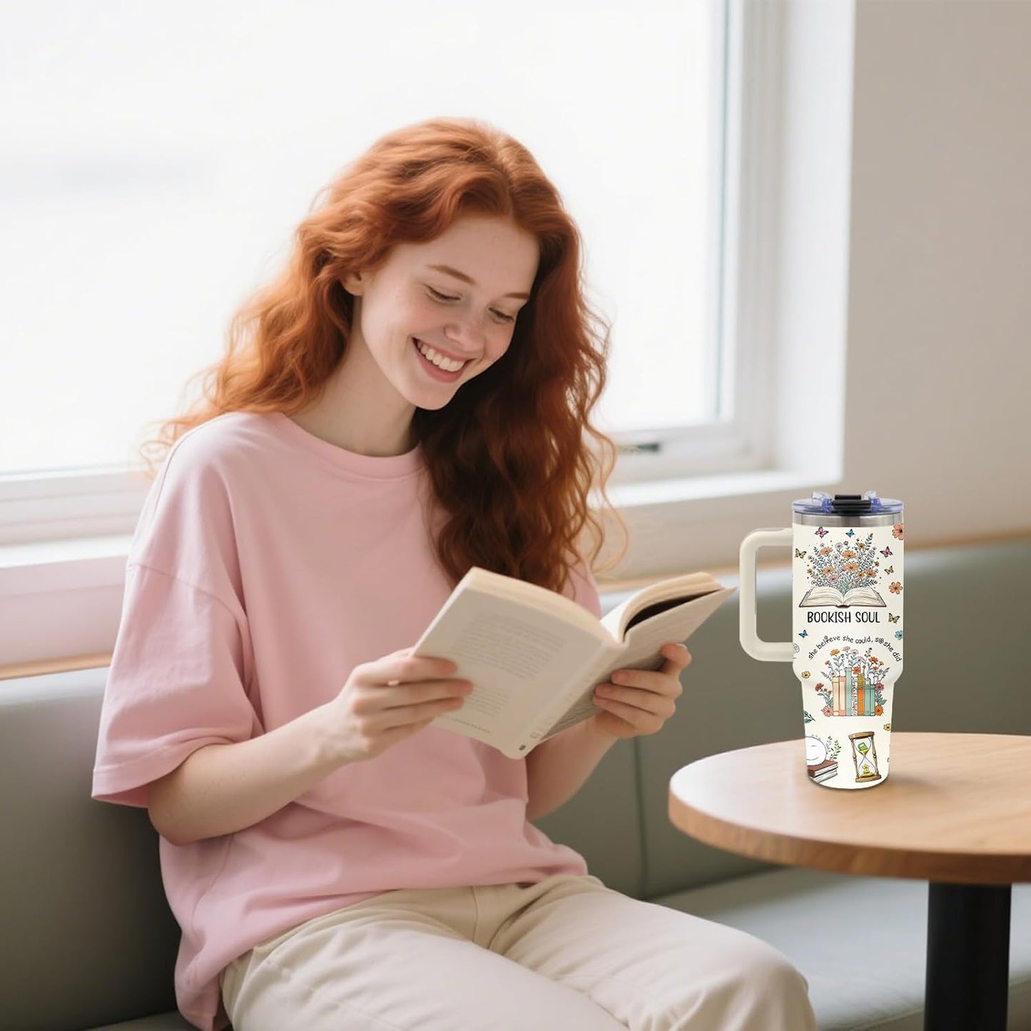 Book Lovers Gifts - Bookish Reading Book Tumbler 40oz with Handle and Straws, Leak-proof, Stainless Steel Insulated Travel Coffee Mugs for Books Lovers Cup, Gifts for Librarian Readers Birthday