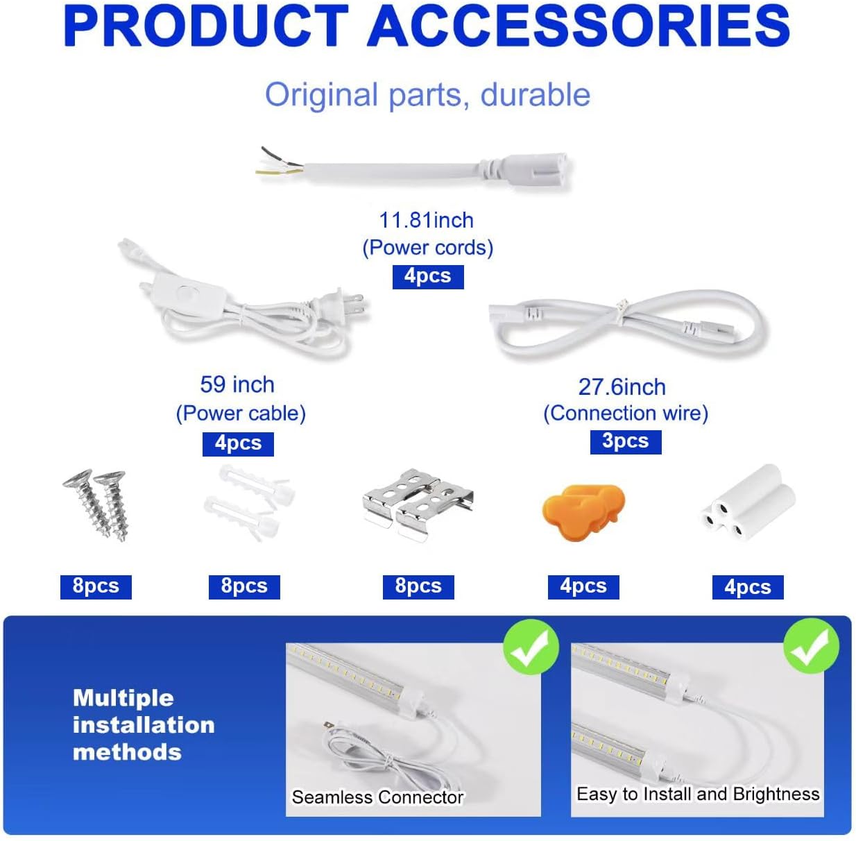Led Shop Lights, 4FT LED Light 50W 6500K 7000LM Daylight,Led Garage Light,Linkable Clear Cover Integrated V-Shape for Garage Warehouse Workbench Workshop(4-Pack)