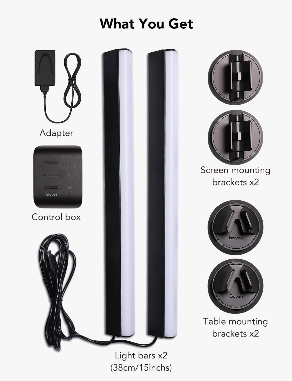 Govee RGBIC Light Bars, 15 Inches WiFi TV Backlight Suitable for 45-70 inch TVs, Smart Light Bars with Multiple Placement Options, Work with Alexa and Google Assistant, Black