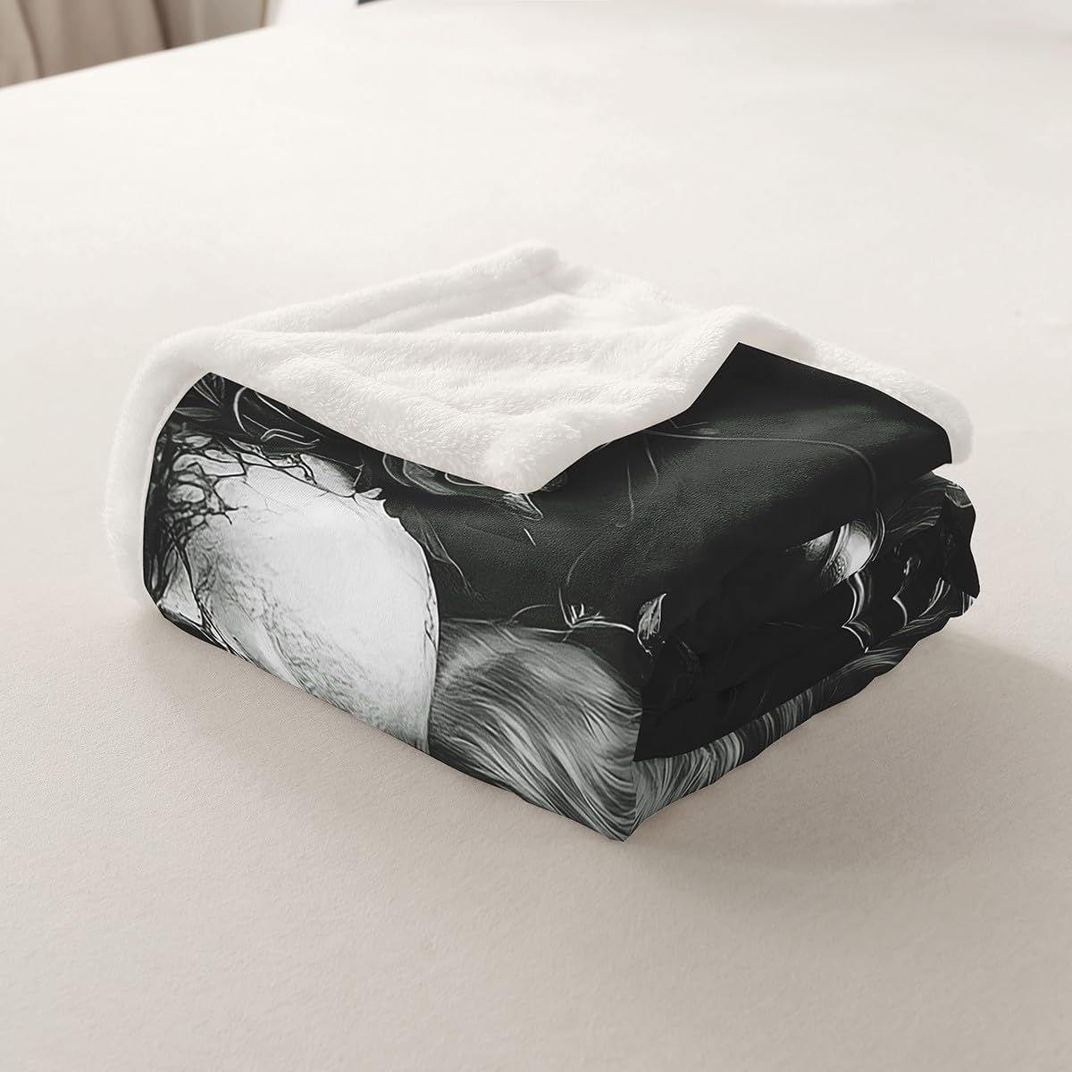 Erosebridal Black Valentines Day Blanket,3D Girl Sugar Kiss Skull Throw Blanket Queen,Gothic Rose Floral Fleece Blanket,Skull and Love Sherpa Blanket Valentine's Day Gift Decor