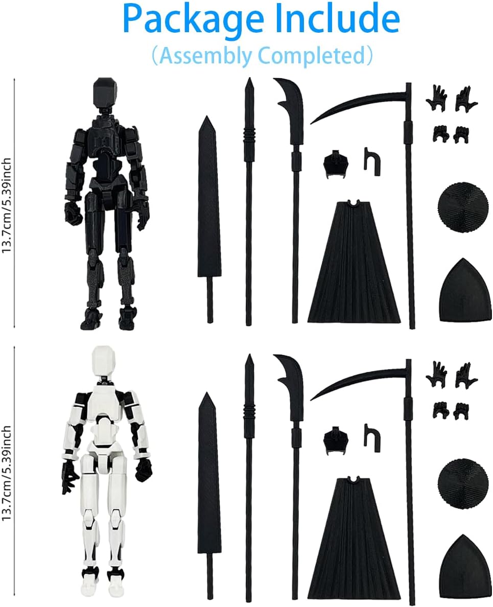 Titan 13 Action Figure Set (Assembly Completed), 3D Printed Multi-Jointed Movable T13 Lucky13 Dummy Mobile Robot, Nova 13 Action Figures Desktop Decorations for Game Lovers Toy (White/Black)