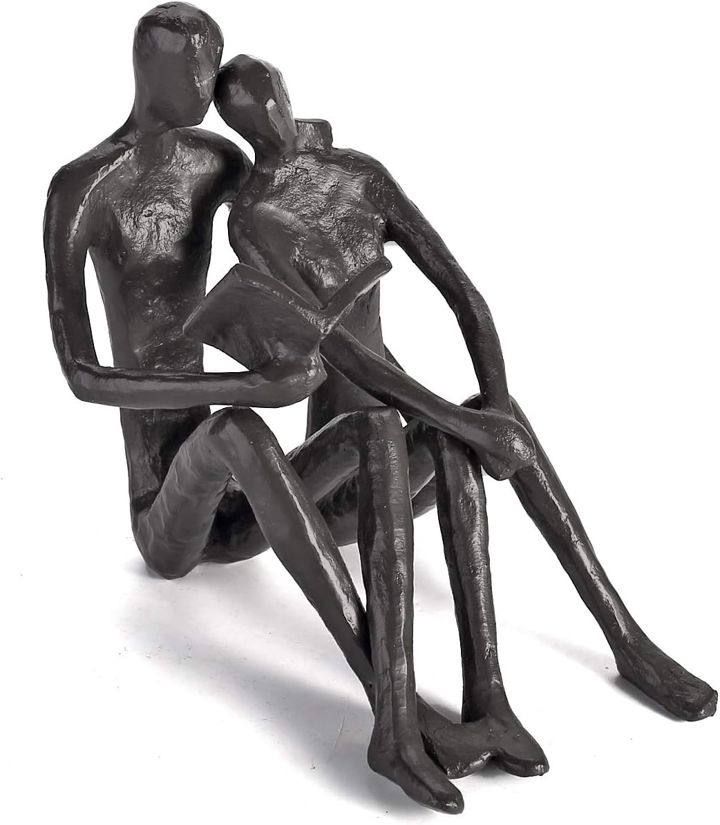 Ambipolar Romantic Reading Couple Bookshelf Decor, Cast Iron Bookend, Aesthetic Room Decor, Office Desk Decor, Home Decorative Bookend for Heavy Books, Satin Black