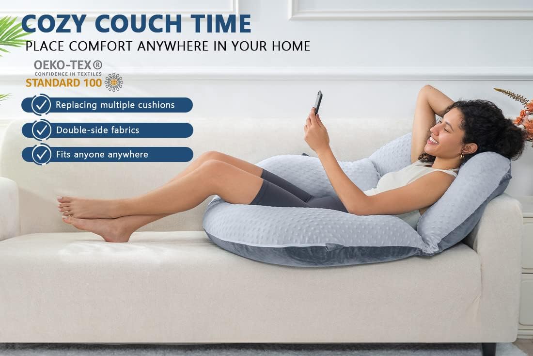 INSEN Reading Pillow, Back Pillow for Sitting in Bed and Couch, Gaming Pillow for Adults, Sit Up Support for Bed (Upgrade-Dot Velvet-Grey, Upgraded)