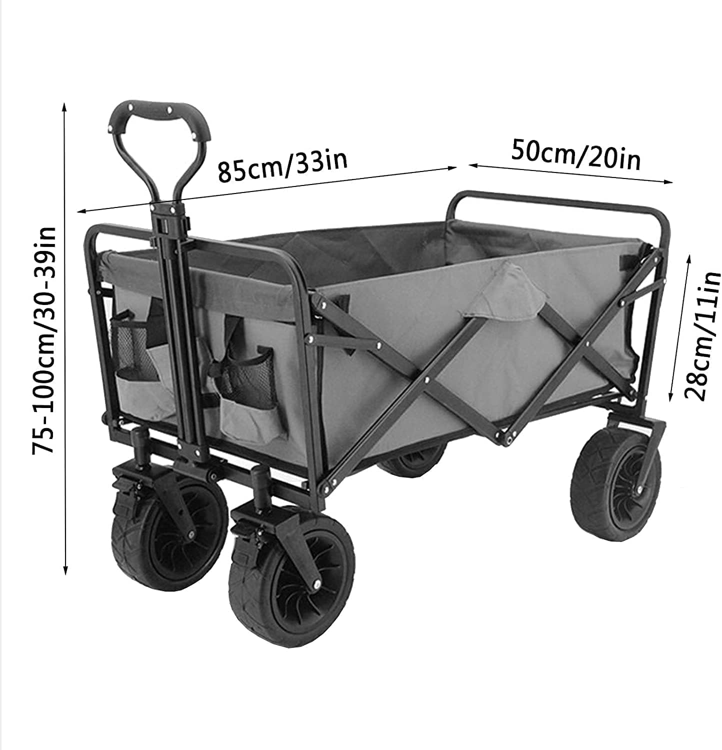 Portable Garden Cart Beach Trolley Outdoor Folding Trolley Double Brake Camping Trailer Adjustable Lever Load-Bearing 100kg / 220lbs (Color : Style 1) (Style 3)