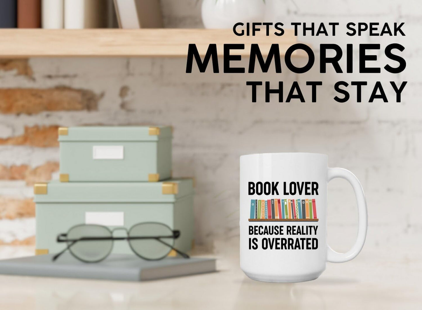 Book Lovers Coffee Mug 15oz White -Reality overrated - Book Reader Bookworm Addict Bookish Librarian Nerd Gifts Decor for Men Women